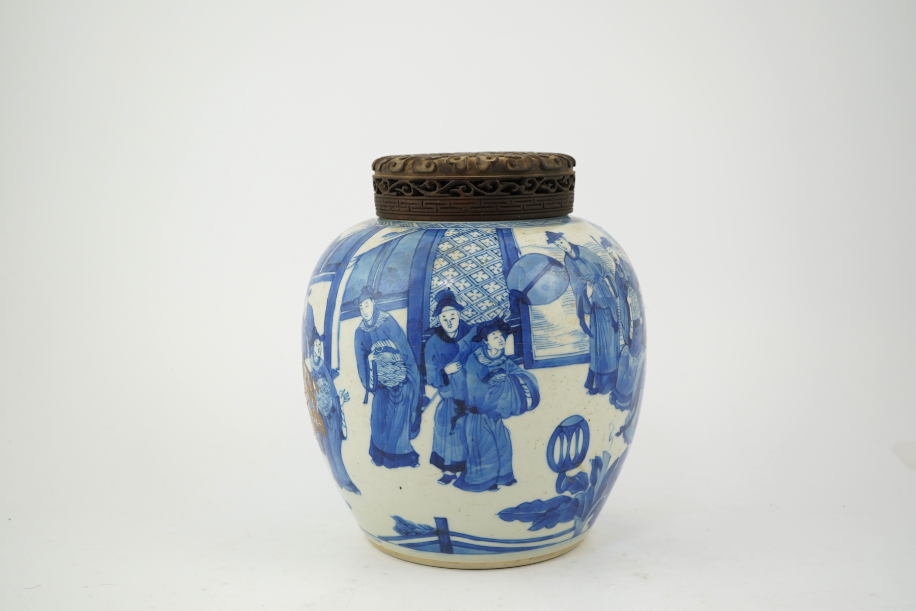 A Chinese blue and white ‘court scene’ jar, Kangxi period